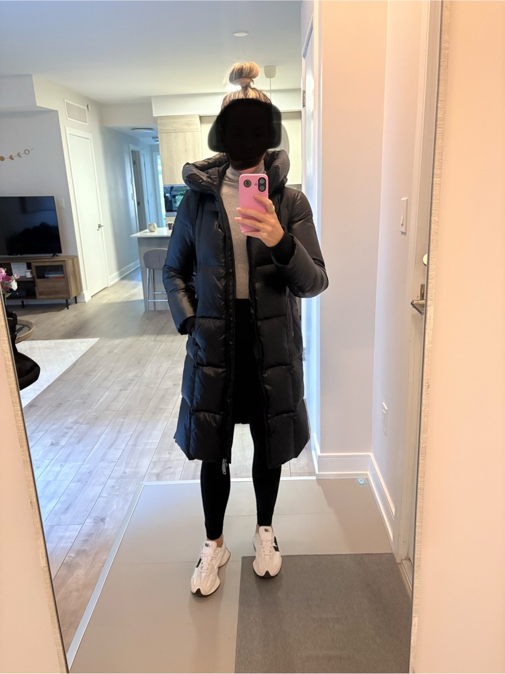 Mos Mosh Black Long Puffer Coat with side zippers